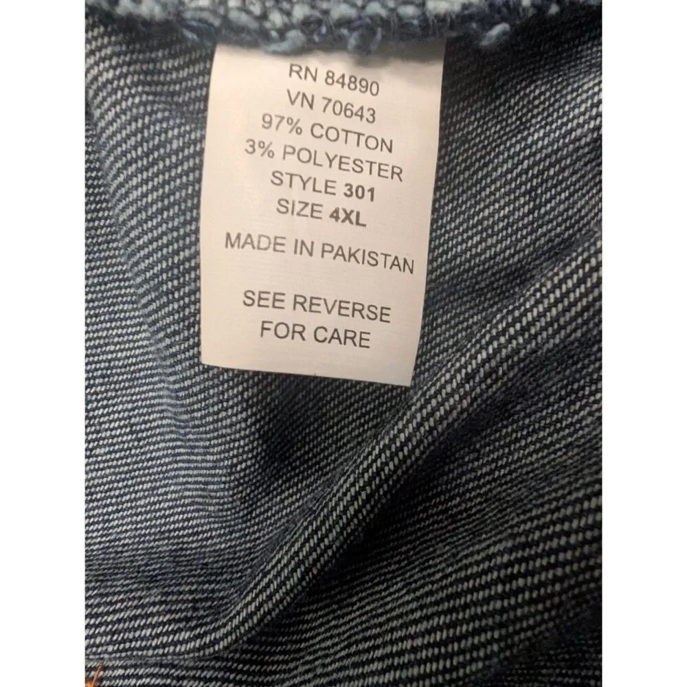 Duke Habrand Denim Jacket Mens Size 4X 4XL Blue Full Zip Orange Thread
